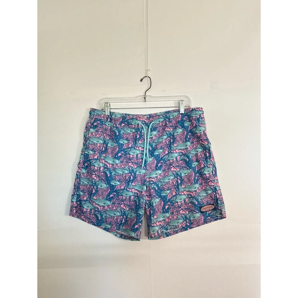 Vineyard Vines • Men's Chappy Swim Trunk Short Size‎ M Coral Fish Print Neon